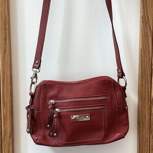 Tignanello Red Leather Crossbody Bag with built in wallet to front